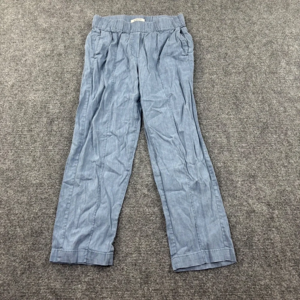 Babaton Linen Blend Pants XSmall Blue Elastic Waist Relaxed Straight Leg Womens